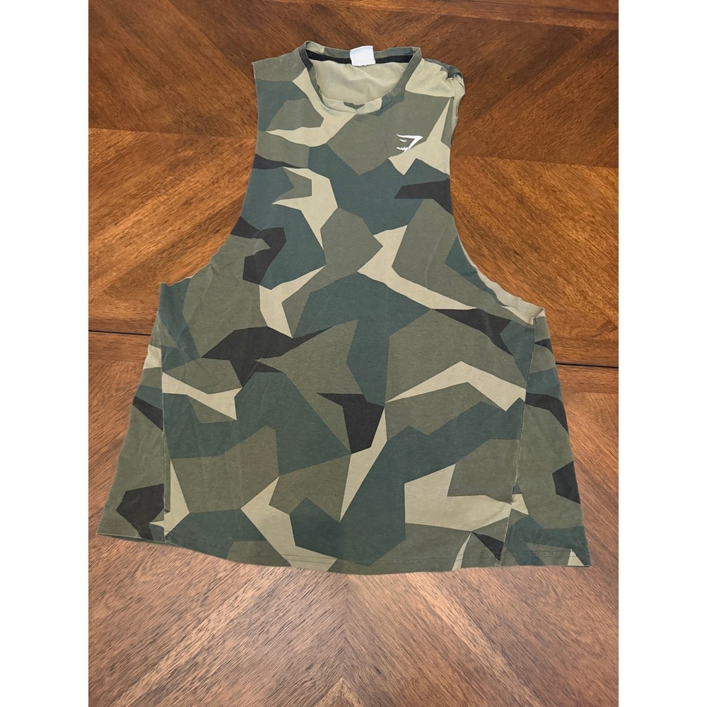 Gymshark Mens Large Green Camo Drop Armhole Tank Top Stringer Gym Workout Shirt